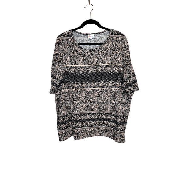 LuLaRoe Oversized Tee Retired Geo Lace Paisley Print Black Cream Size M (10-12) - Picture 2 of 4